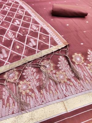 Pink muga cotton jamdani suit dress material with dupatta 4