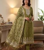 mehndi muga cotton jamdani suit dress material with dupatta