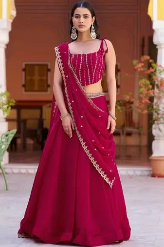 Royaly Rani Pink Thread Embroidered Silk Festival Wear Lehenga Choli
