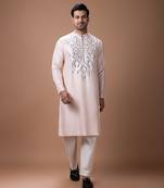 Powder pink embroidered cotton silk kurta set