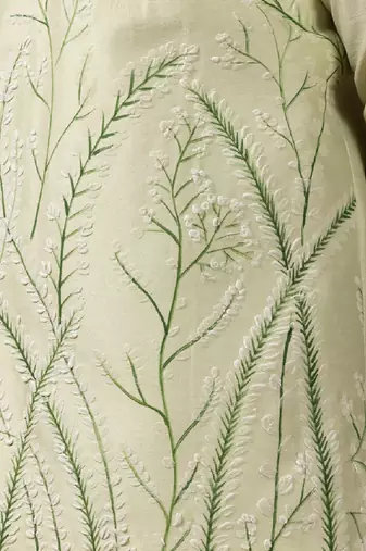 Mint green embroidered cotton silk kurta bundi set