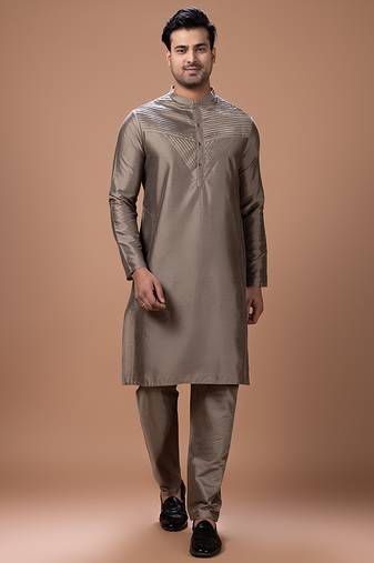 Metallic fawn cotton silk kurta set