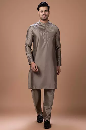 Metallic fawn cotton silk kurta set