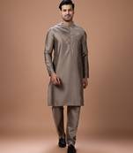 Metallic fawn cotton silk kurta set