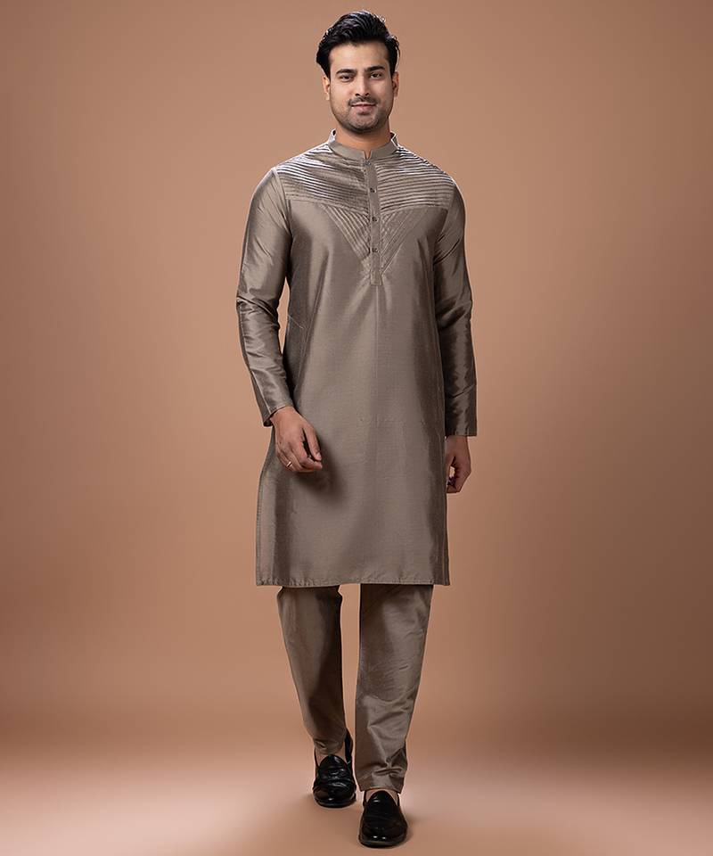 Metallic fawn cotton silk kurta set