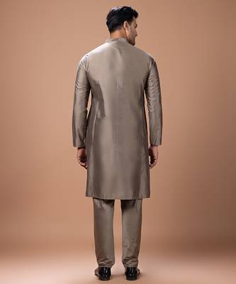 Metallic fawn cotton silk kurta set 2