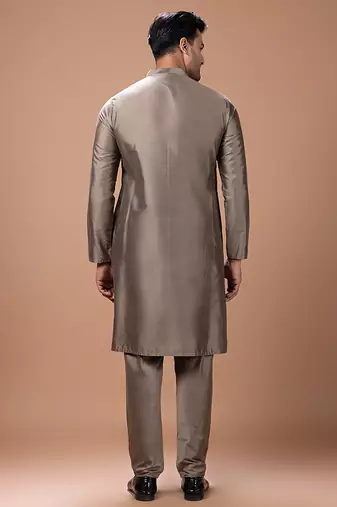 Metallic fawn cotton silk kurta set