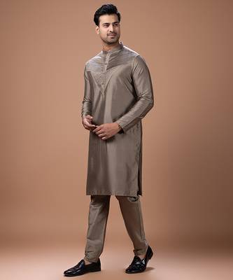 Metallic fawn cotton silk kurta set 3