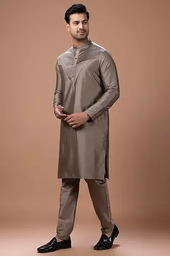 Metallic fawn cotton silk kurta set