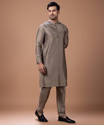 Metallic fawn cotton silk kurta set 4