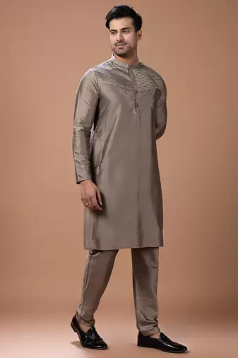 Metallic fawn cotton silk kurta set
