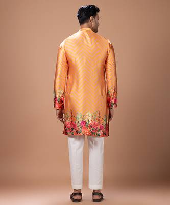 Orange printed japan satin kurta set 2