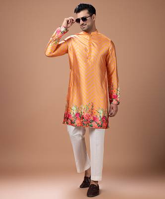 Orange printed japan satin kurta set 3