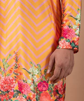 Orange printed japan satin kurta set 4