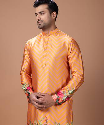 Orange printed japan satin kurta set 5