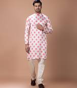 Cream white printed japan satin kurta set
