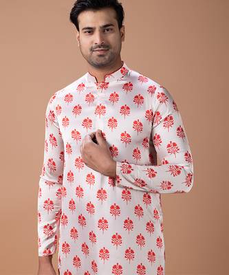 Cream white printed japan satin kurta set 3