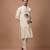 Beige embroidered cotton silk kurta bundi set