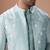 Aqua blue embroidered cotton silk kurta bundi set