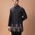 Black embroidered cotton silk kurta bundi set