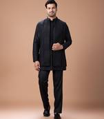Black cotton silk indo western kurta bundi set