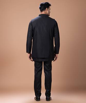 Black cotton silk indo western kurta bundi set 4