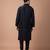 Black embroidered cotton silk kurta bundi set