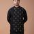 Black embroidered cotton silk kurta bundi set
