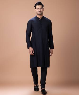 Black embroidered cotton silk kurta bundi set 5