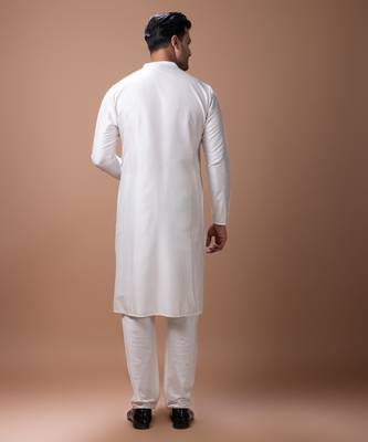Off white foam painted embroidered cotton silk kurta set 5