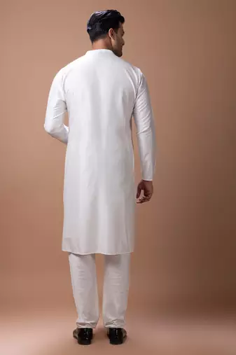 Off white foam painted embroidered cotton silk kurta set