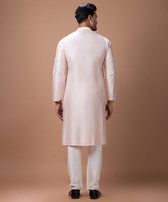 Powder pink foam painted embroidered cotton silk kurta set 5
