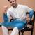 White blue shaded boota embroidered cotton silk kurta set