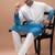 White blue shaded boota embroidered cotton silk kurta set