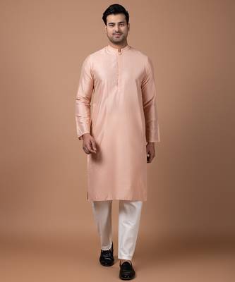 Onion pink cotton silk kurta set 1