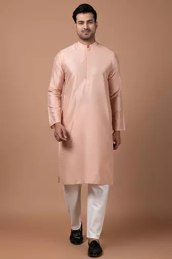 Onion pink cotton silk kurta set
