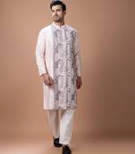 Powder pink embroidered cotton silk kurta set