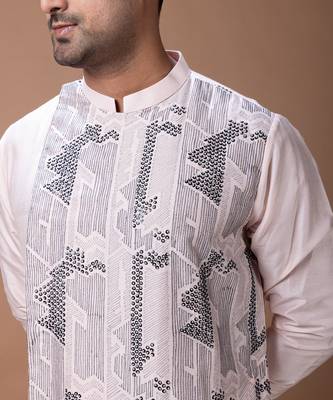 Powder pink embroidered cotton silk kurta set 3