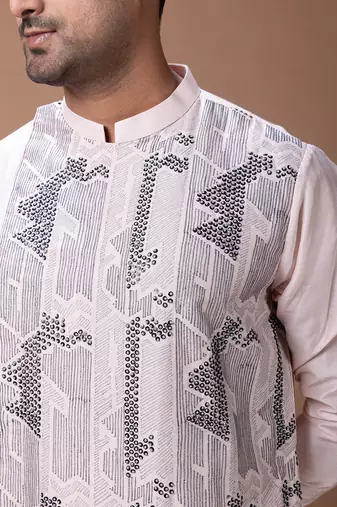 Powder pink embroidered cotton silk kurta set