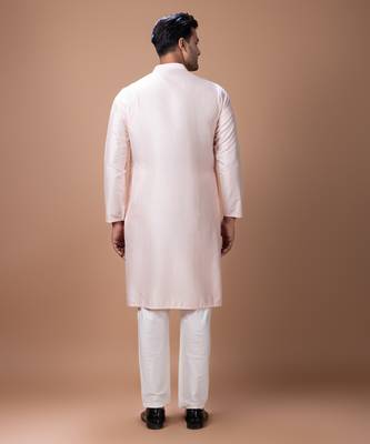 Powder pink embroidered cotton silk kurta set 4
