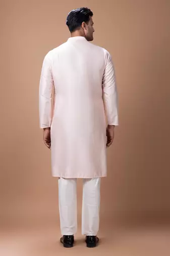 Powder pink embroidered cotton silk kurta set
