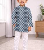 Blue cotton thread embroidery work kid's kurta pyjama