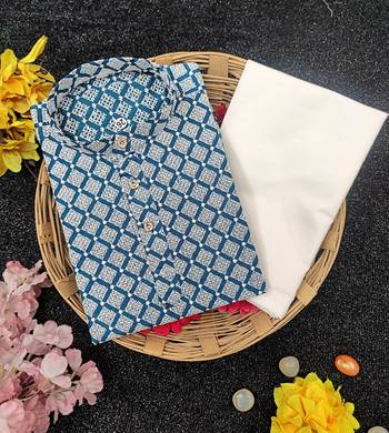 Blue cotton thread embroidery work kid's kurta pyjama 2
