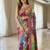 New Roman Silk With 3D position Print And Real Mirror work Women's Saree With Blouse Set