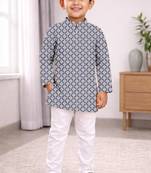 Grey cotton thread embroidery work kid's kurta pyjama