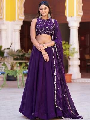 Stunning Purple Sequins Silk Festival Wear Lehenga Choli with Dupatta 1