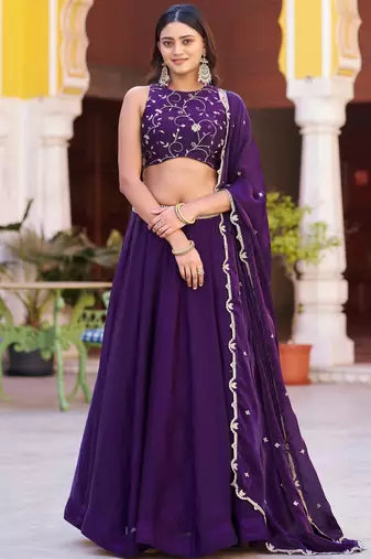 Stunning Purple Sequins Silk Festival Wear Lehenga Choli with Dupatta