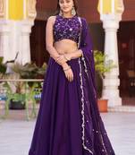 Stunning Purple Sequins Silk Festival Wear Lehenga Choli with Dupatta