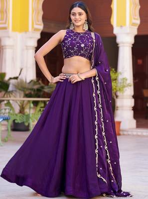 Stunning Purple Sequins Silk Festival Wear Lehenga Choli with Dupatta 2