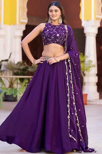 Stunning Purple Sequins Silk Festival Wear Lehenga Choli with Dupatta